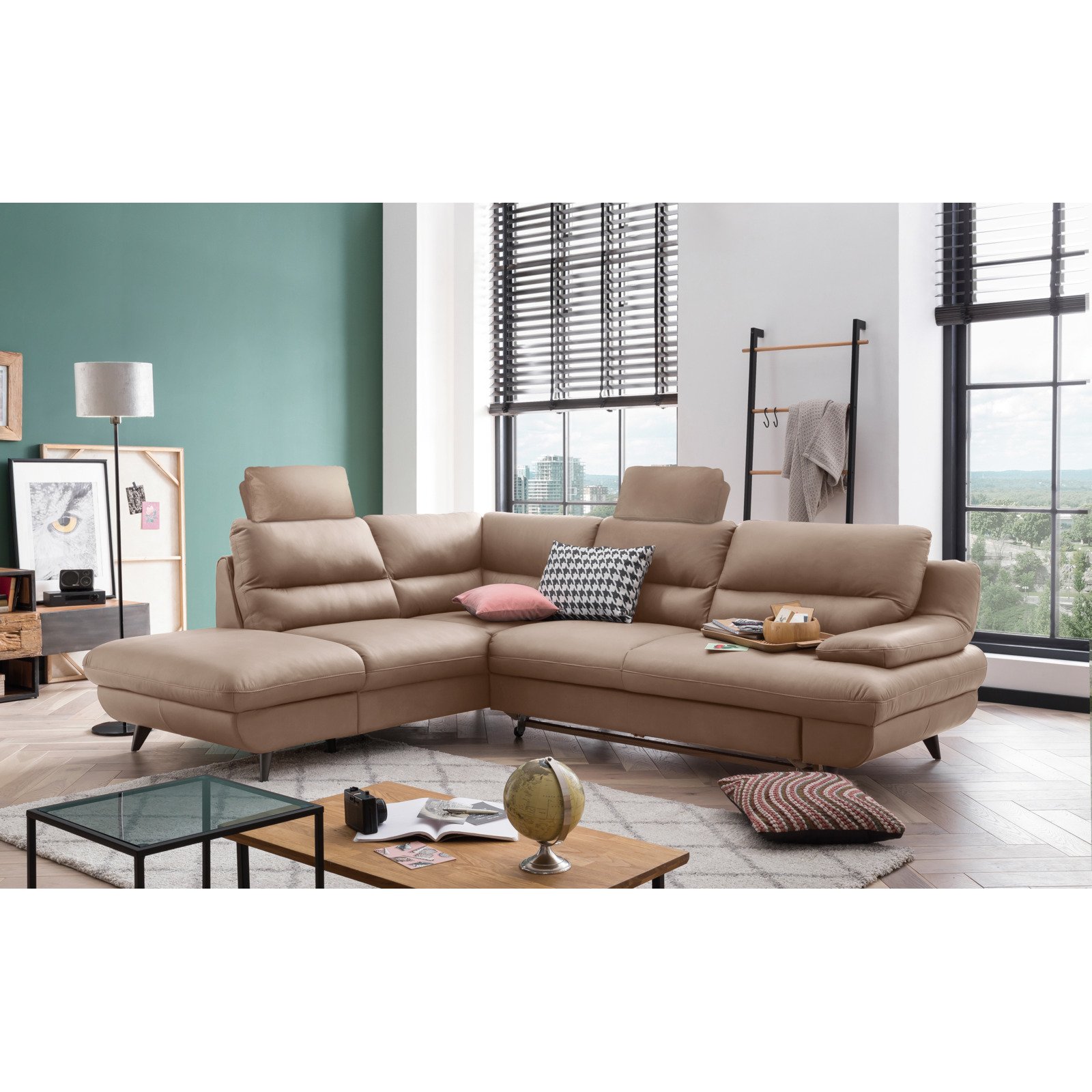Ecksofa Pike Leder, Ottomane links cappuccino