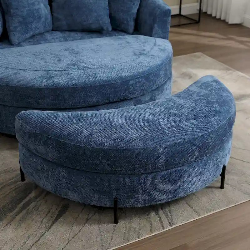 Modern Sofa Chair Round Accent Barrel Chair With 5 Pillows and Optional Ottoman