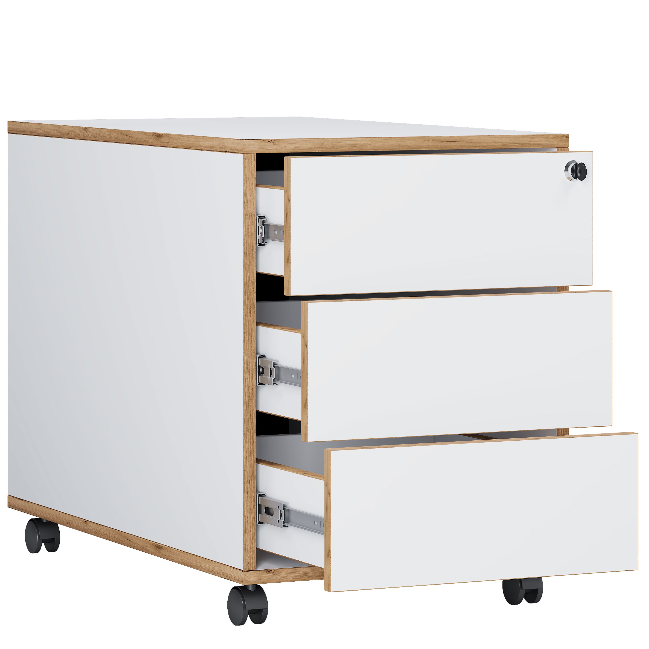 VCM Rollcontainer Beistellcontainer Bürocontainer Rollen rollbar anschließbar Salia 3 Schublade Tiefe 70 cm