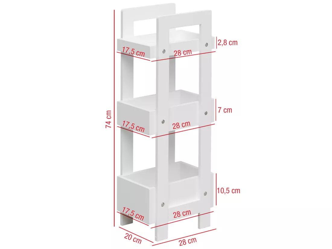 Meuble de salle de bain Etroite 3 Etagères en Bois Blanc