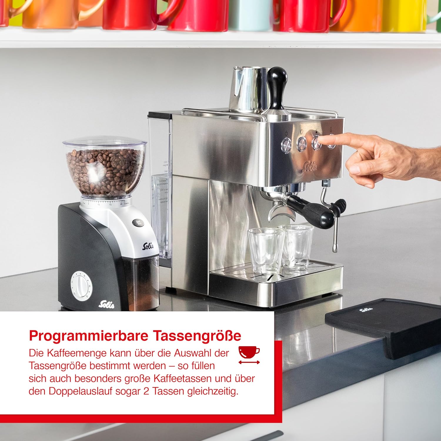 Solis Barista Gran Gusto Espressomaschine, Kaffeemaschine mit abnehmbaren Wassertank, Halbautomatische Siebträgermaschine mit 58 mm Profi-Siebhalter, Heißwasser- und Dampffunktion, Edelstahl, silber