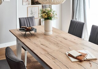 TRAUMWERKSTATT Esstisch TIVOLI 140-185 x 82 cm weiß / smoked oak