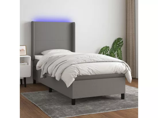 Sommier tapissier avec matelas et LED Gris foncé 90x190cm Tissu