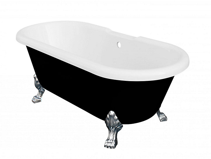 Baignoire îlot adossée noir 170 x 80 cm GoodHome Emba + lot de 4 pieds chromé