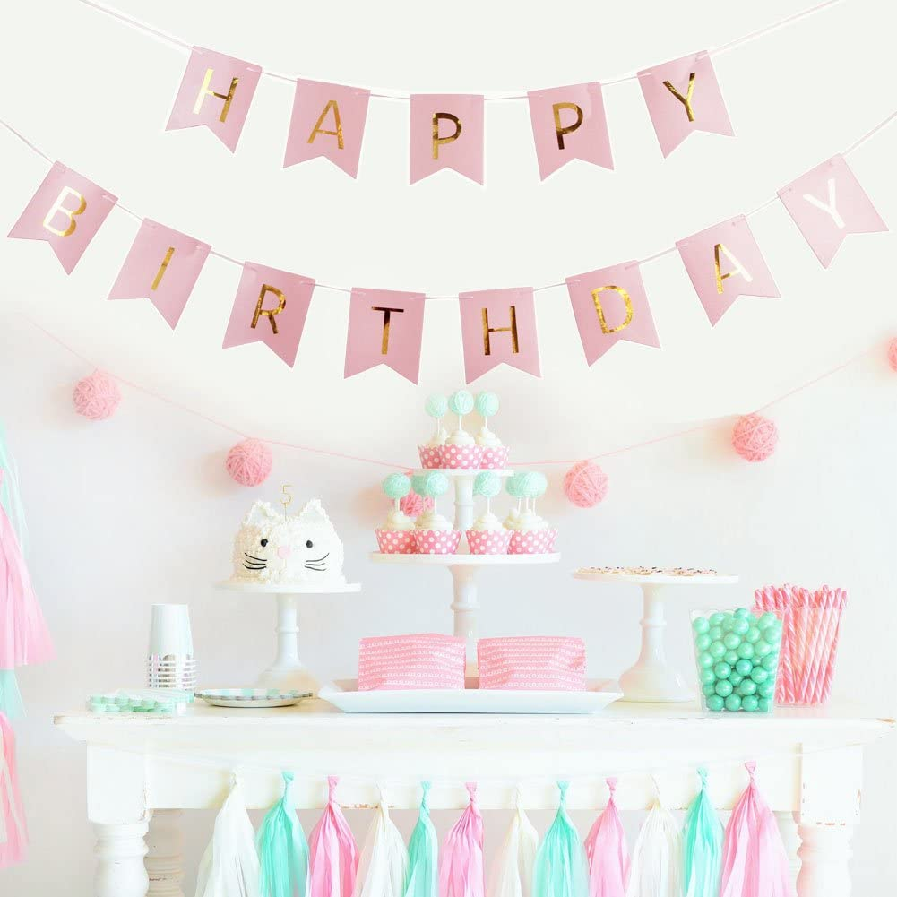 (7-tlg. Set) Happy Birthday Geburtstags Girlande Party Dekoration   Latex Ballons mit Konfetti - Rosa