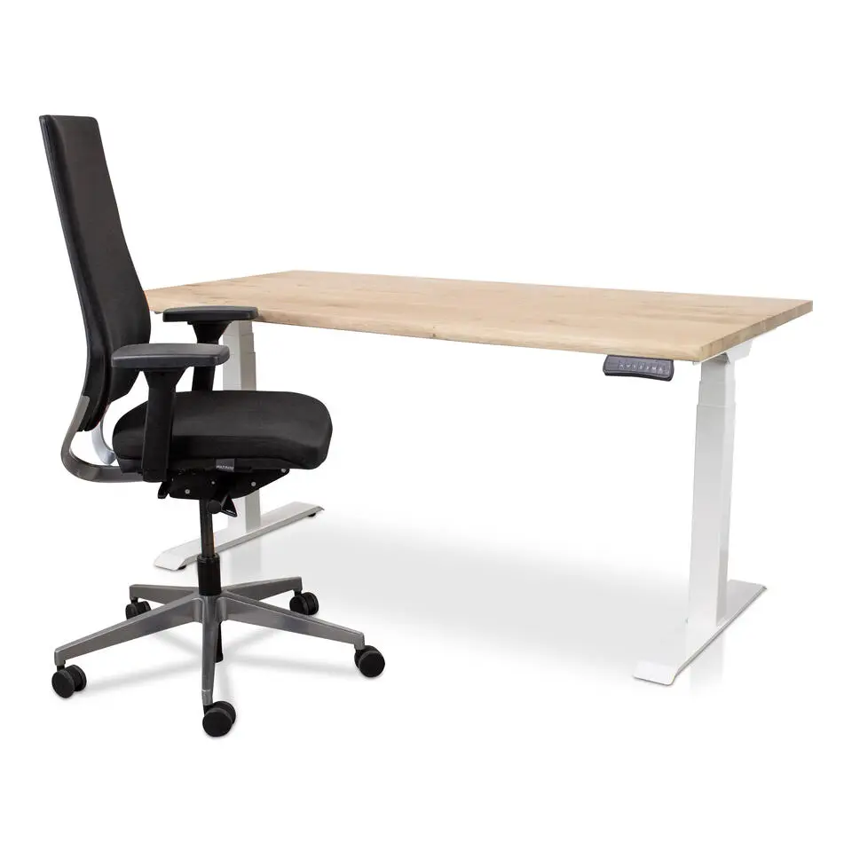 MRC Zit-sta bureau massief boomstam blad 120x80 wit frame NEN-EN 527