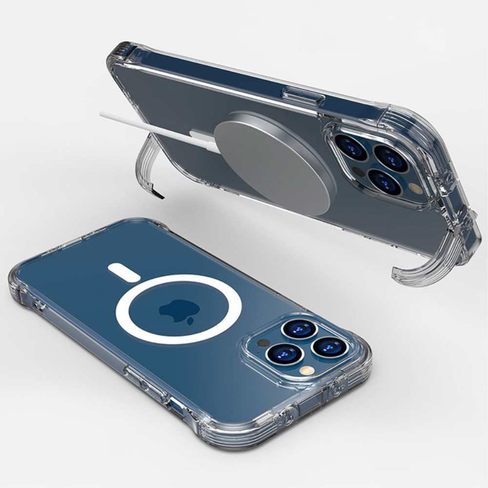iPhone 14 MagSafe Hybrid Hülle TPU Bumper Acryl Rückseite Air Cushion Fallschutz   Kickstand Halterung - Transparent