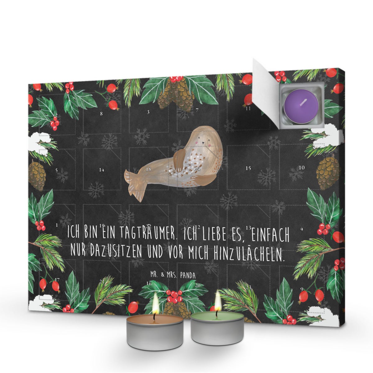 Mr. & Mrs. Panda Geurkaars Adventskalender Zegel Lachend - Zwart