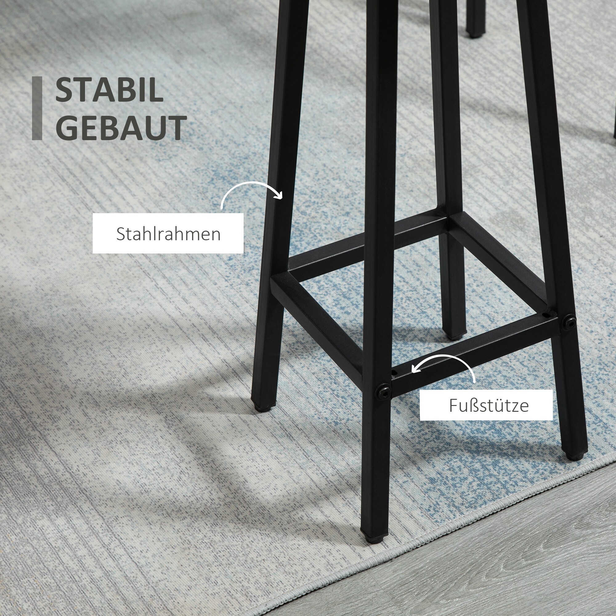HOMCOM Bartisch-Set mit 4 Hockern schwarz, grau 100L x 40B x 90H cm