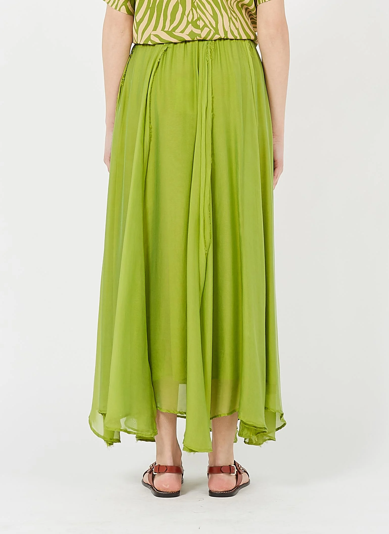 CHILI - Jupe longue fluide en soie et viscose | Vert