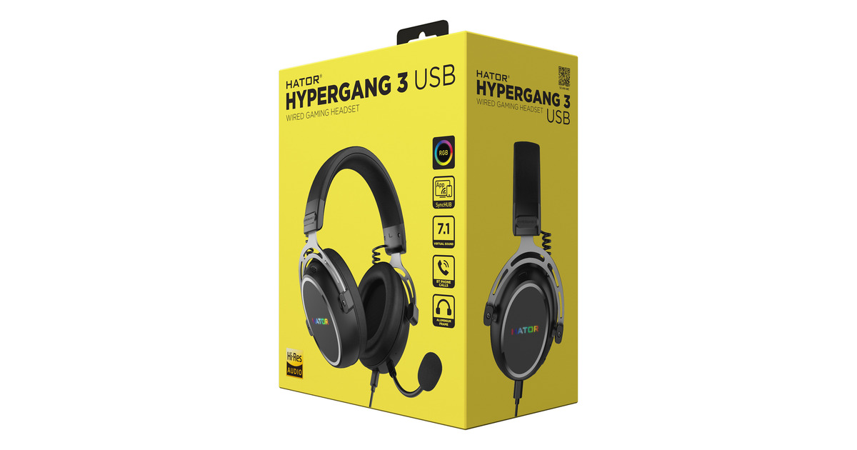 HatorHypergang 3 USB over-ear gaming headset  (Zwart, RGB, 7.1 Virtual Surround, USB / Bluetooth)