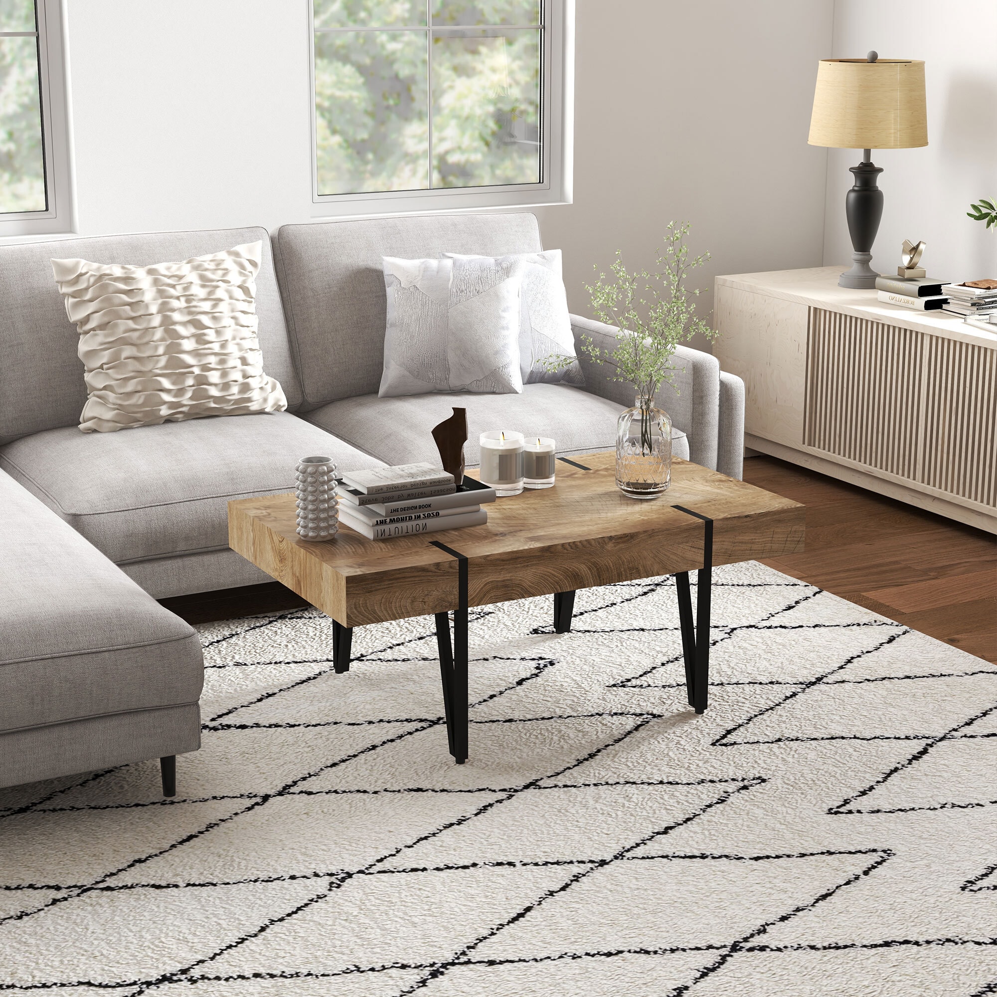 HOMCOM Couchtisch mit verstellbaren Fußstützen natur 105L x 60B x 42H cm