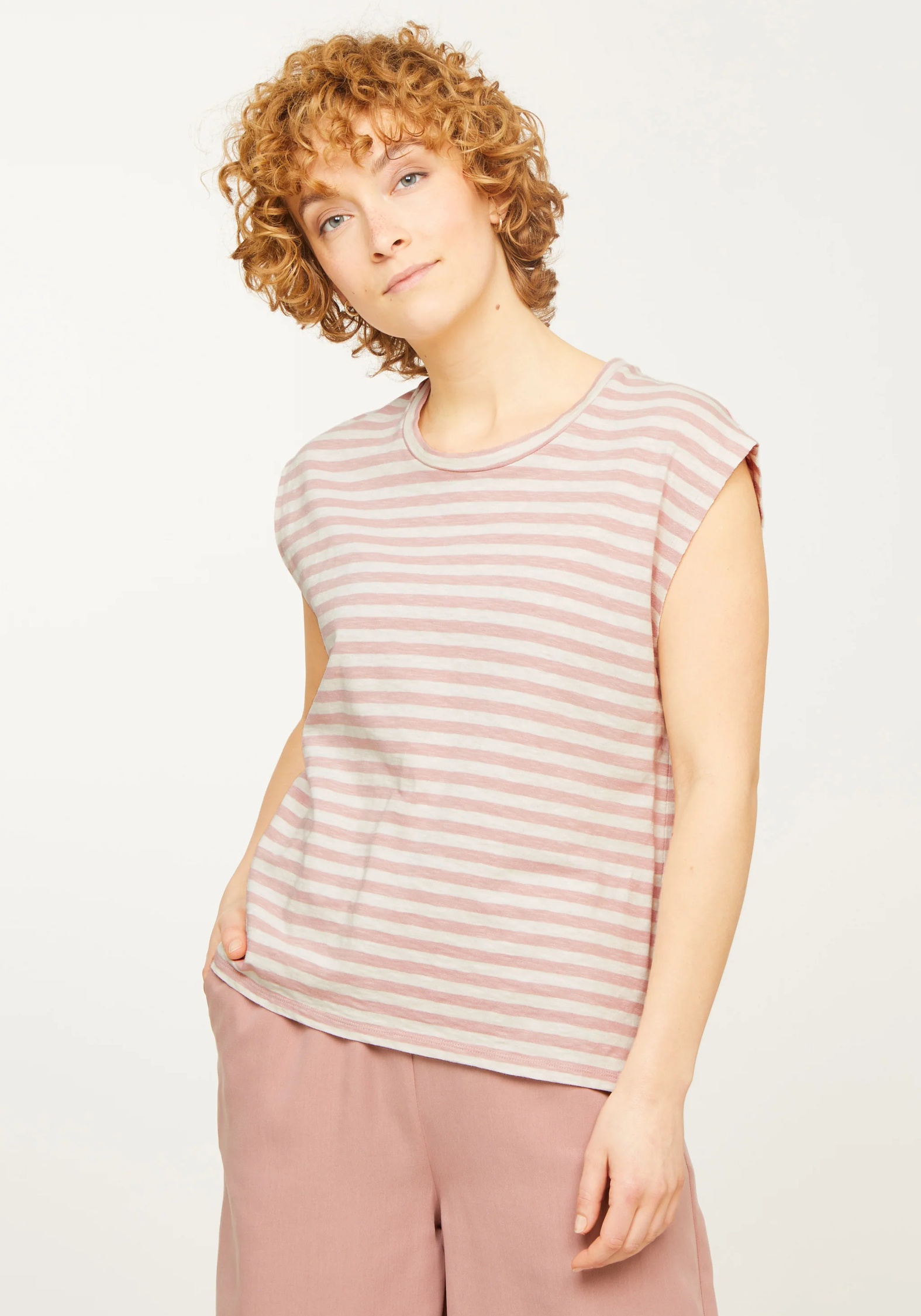 Recolution T-Shirt Zinnia Stripes Blush Rose
