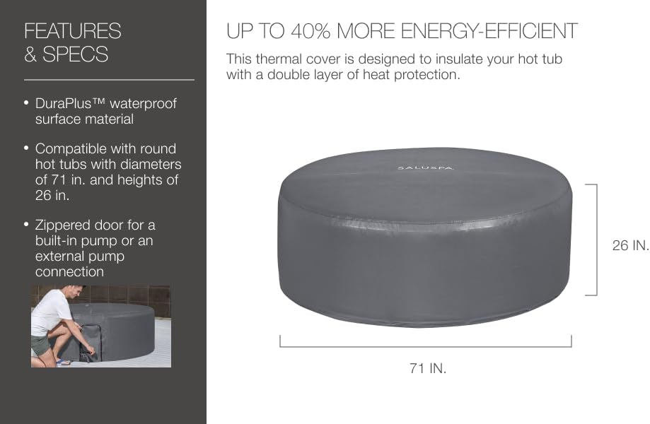 Bestway SaluSpa EnergySense Thermo-aufblasbare Whirlpool-Spa-Abdeckung, 180,3 x 66 cm