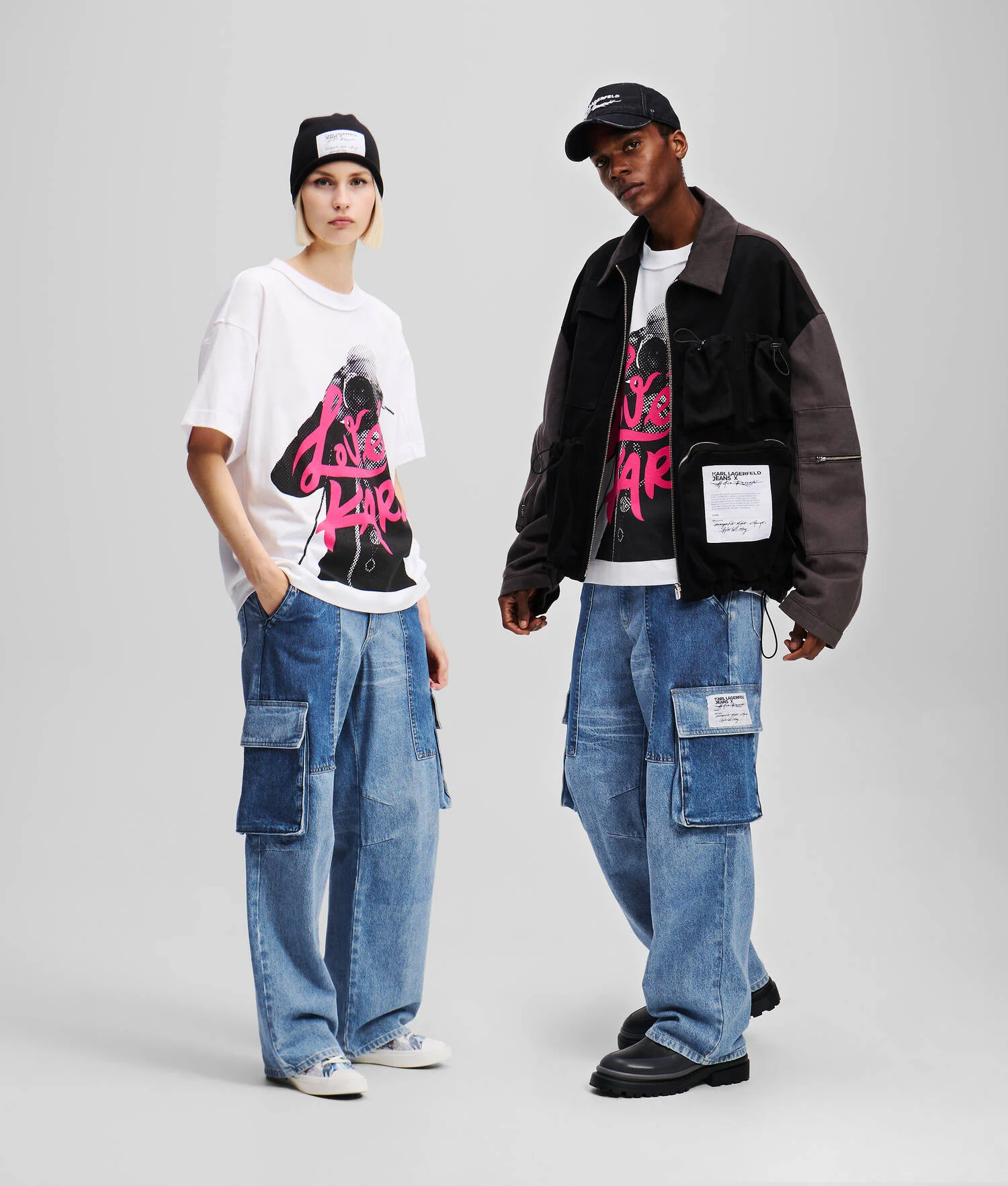 JEAN BAGGY STYLE UTILITAIRE KLJ X ATELIER RESERVÉ - Bleu patchwork