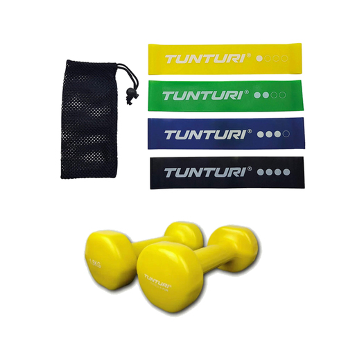 Conjunto de faixas de resistência e halteres