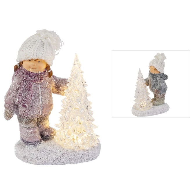 Winterkind mit LED-Baum - aus Polyresin - ca. 12 x 8 x 16 cm - 1 Stück