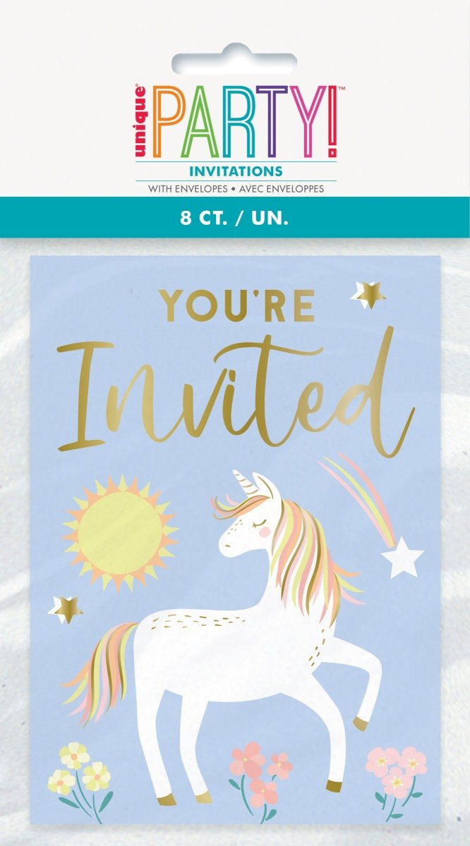 Unicorn Uitnodigingen Blauw/Goud 8st