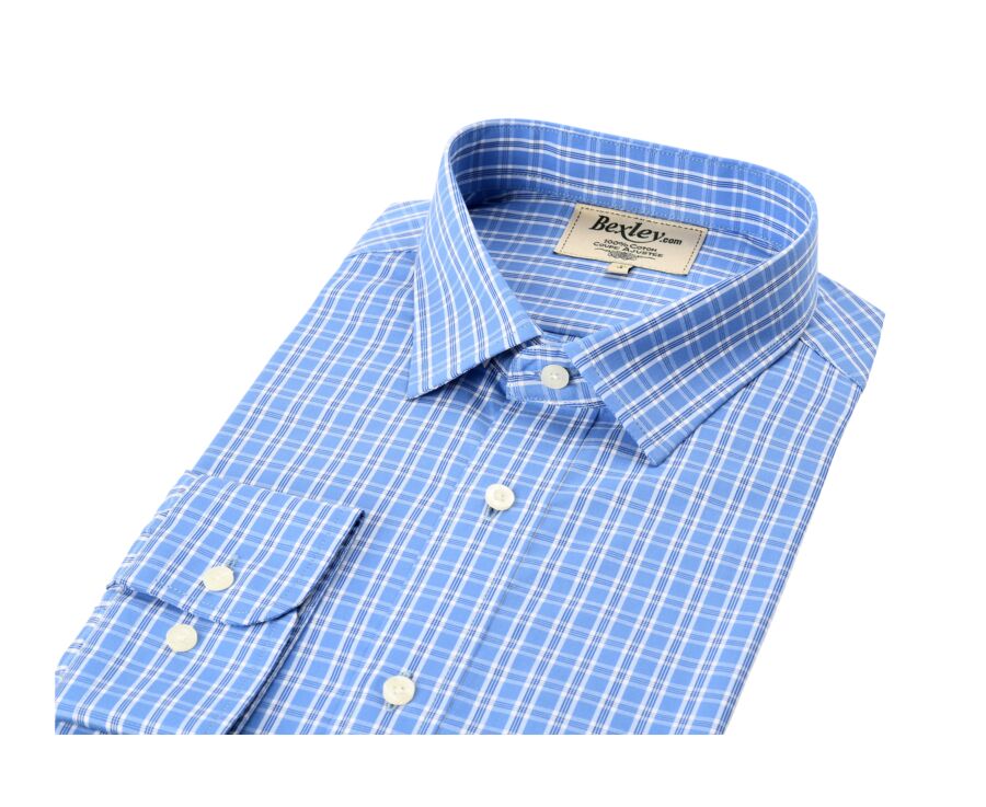 Chemise bleue à carreaux - Col français - GONZAGUE