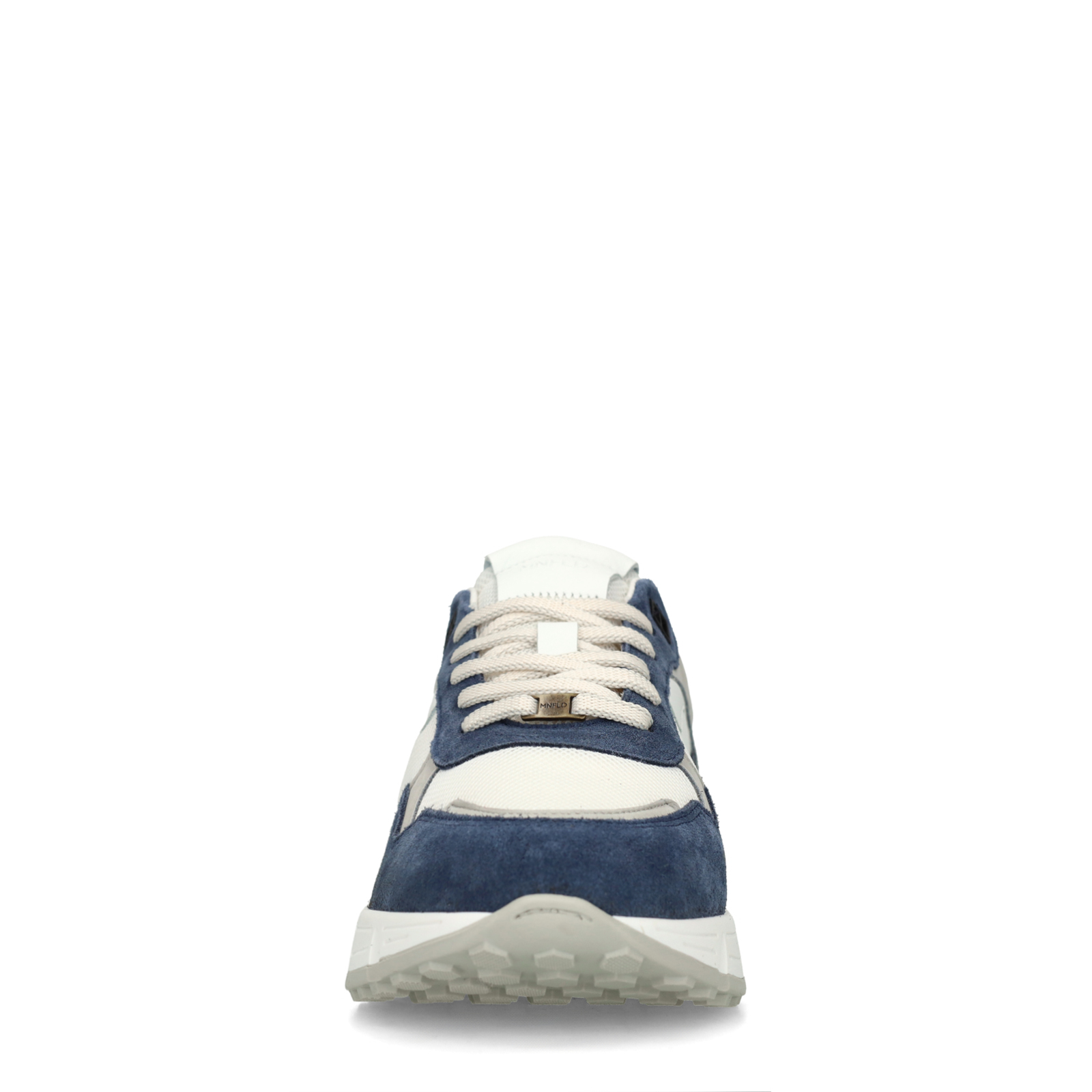 Blauwe suède sneakers met leren details