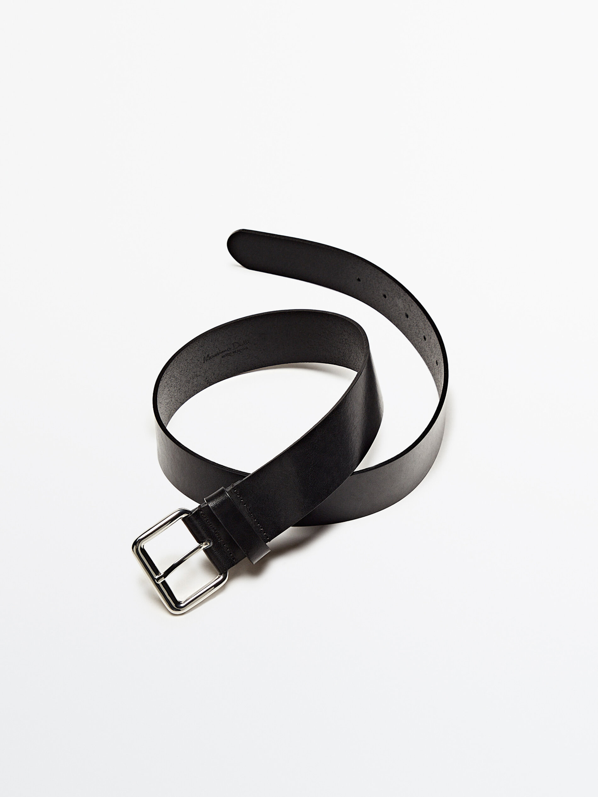 Cinto largo de couro com fivela retangular - PRETO