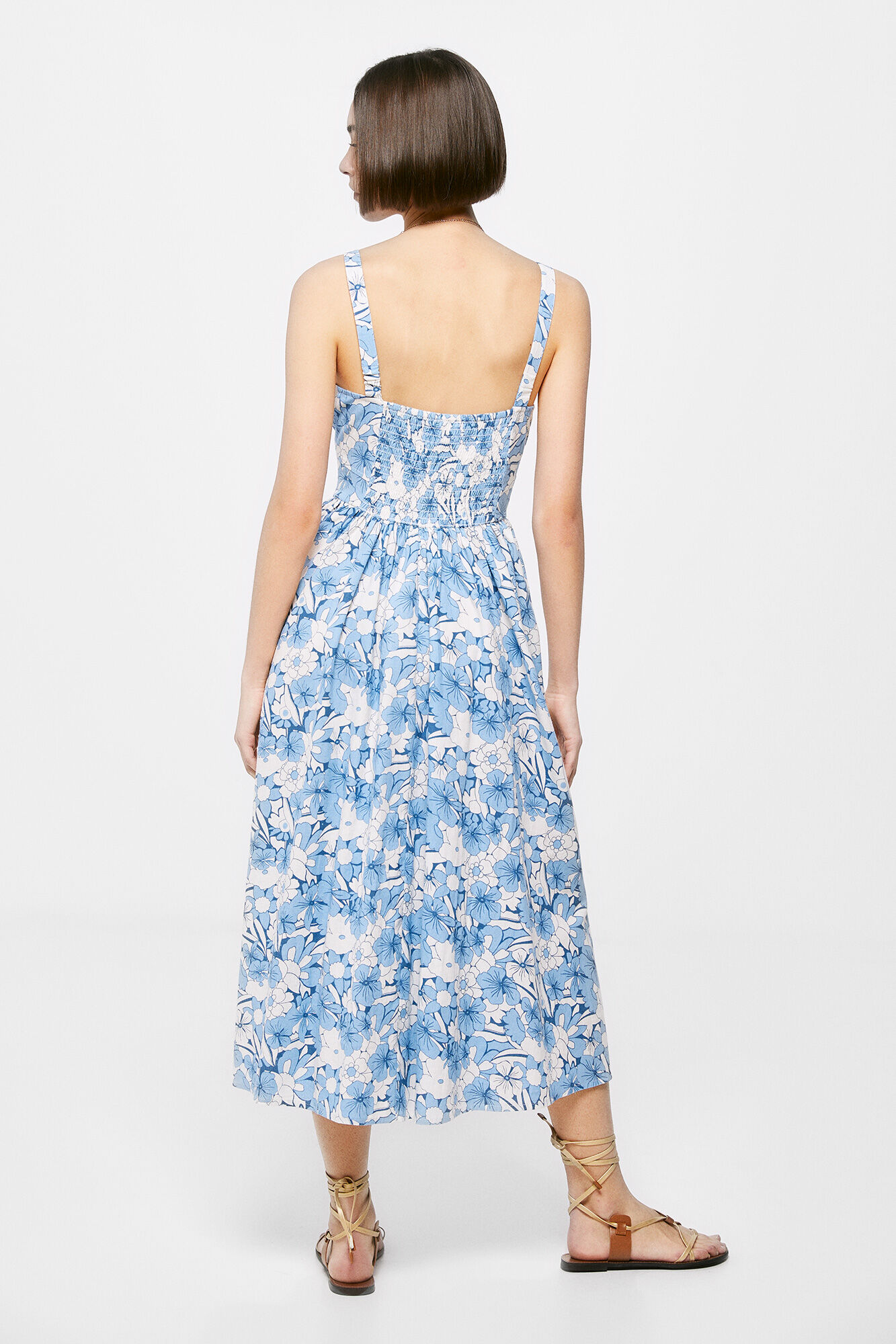 Vestido midi corset em linho e algodão - Azul claro