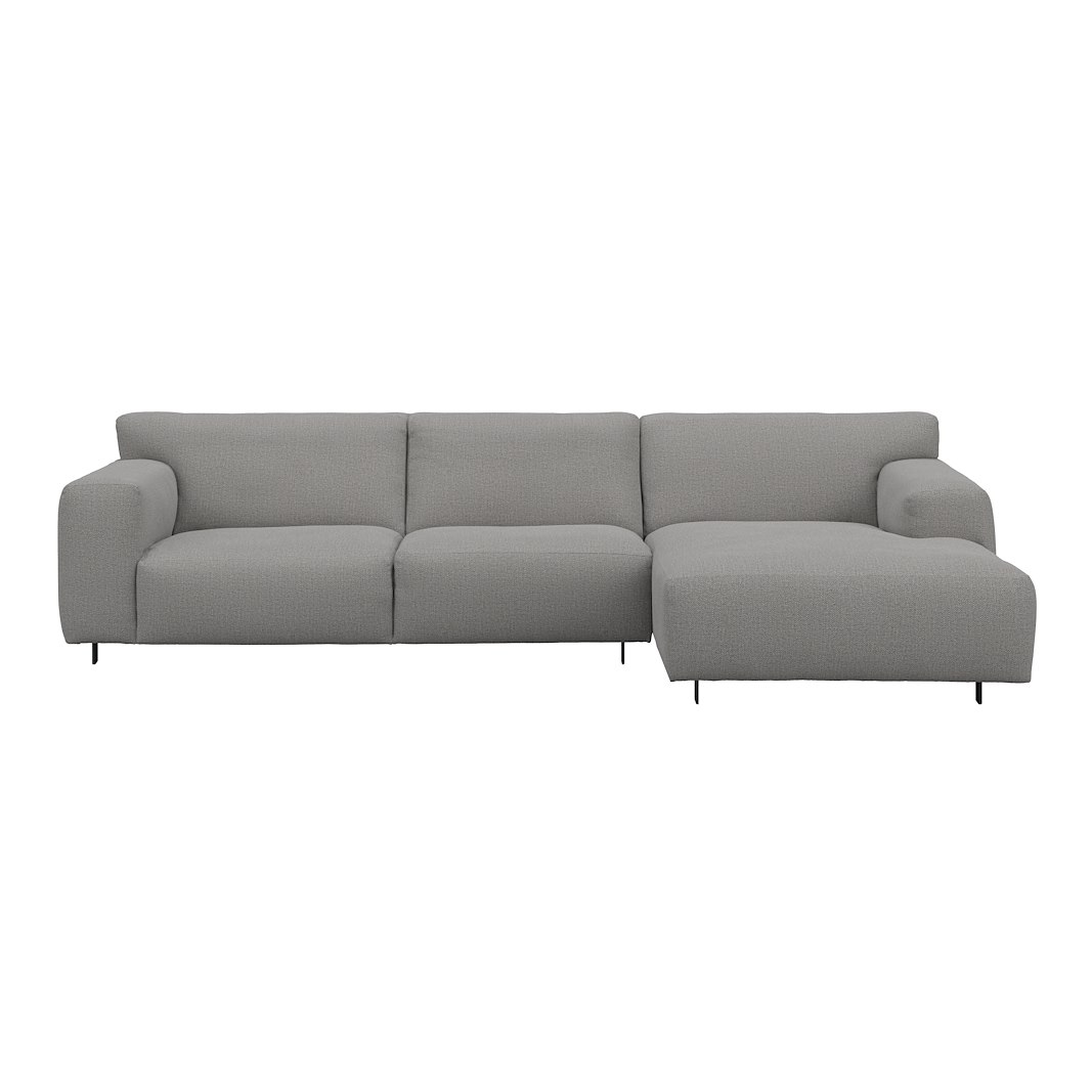Vesta 2,5-seter med sjeselong høyre I Tekstil Marsel Light grey, standardsøm, sort metallben 10 cm, Comfort CM