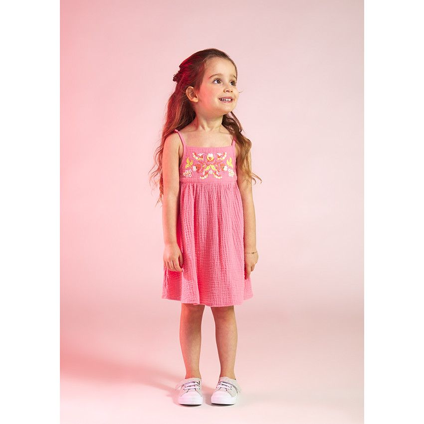 Robe à bretelles avec broderie florale pour bébé fille - Multicolore