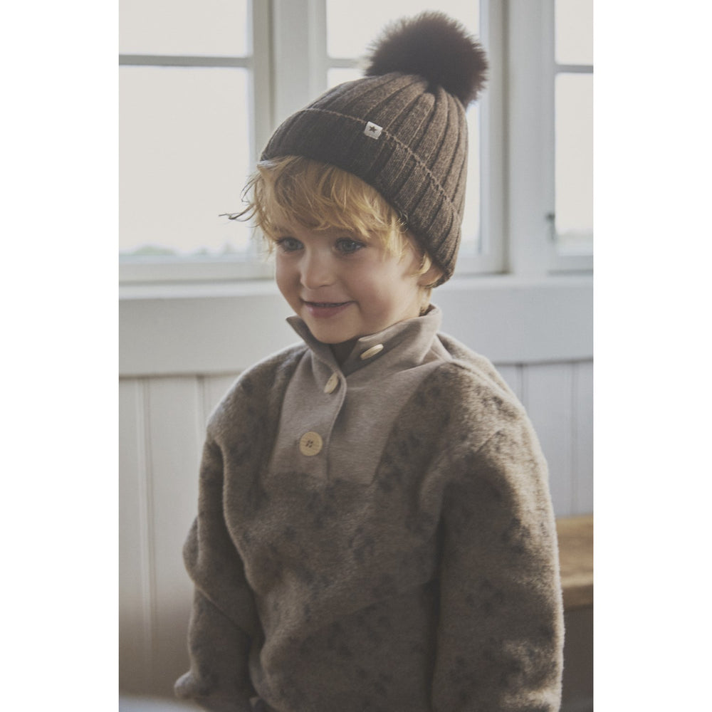 Køb Huttelihut Dark Brown Melange Hue Strik Alpaca Pompom