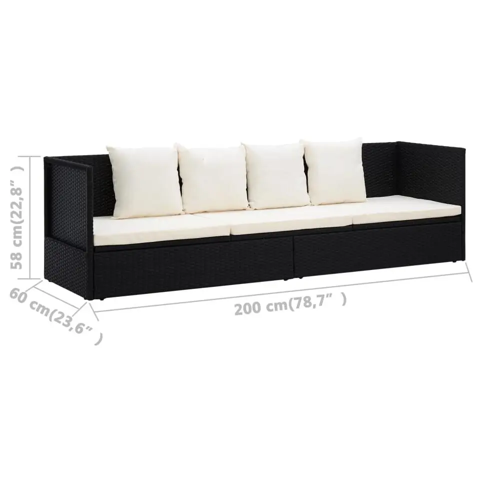 vidaXL - Loungebank - Zwart - Poly rattan