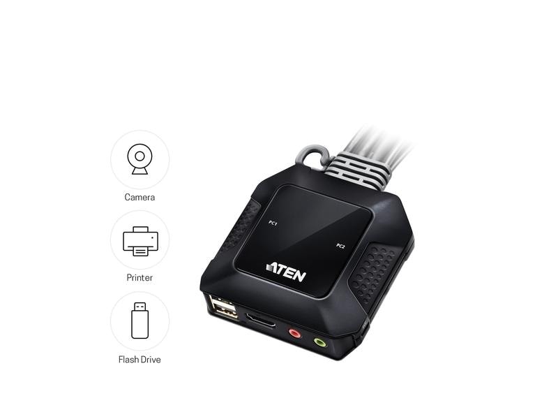 Aten KVM Switch CS22H 4K 60 Hz 2-Port USB 4K HDMI Kabel KVM Switch mit Remote-Port-Wähler