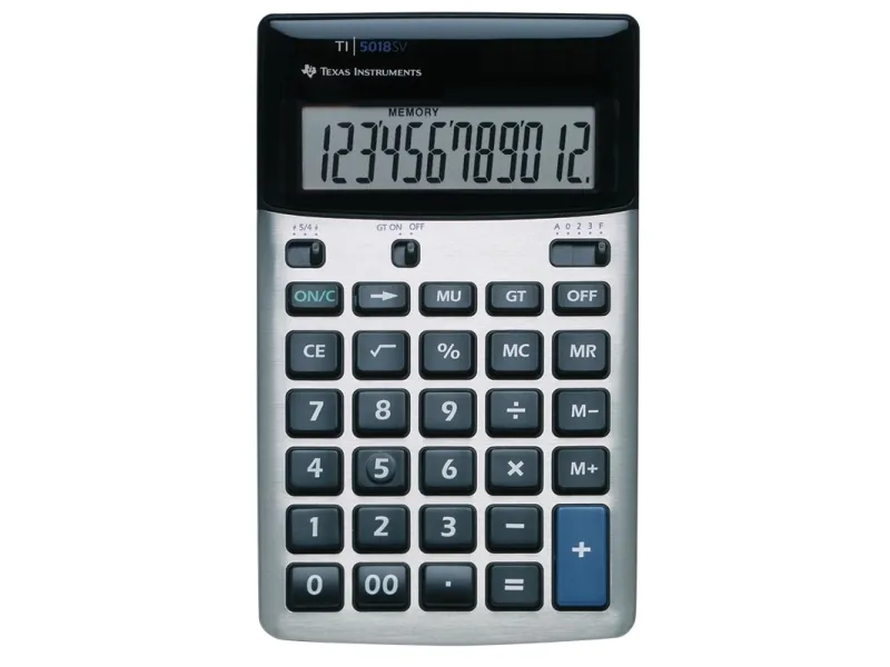 Texas Instruments TI-5018 SV, Desktop, Basis, 12 cifre, 1 Linier, Sort, Sølv