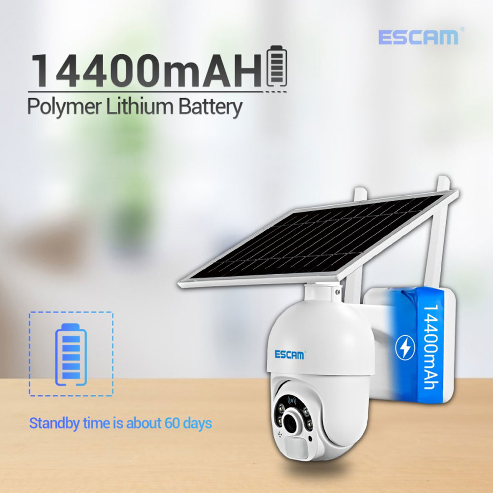 WiFi Solar IP Kamera Full HD 1080p mit 2-Wege-Audio / Infrarot LED's Nachtsichtfunktion / Micro SD / Wandhalterung iOS/Android (IP66) - Weiss