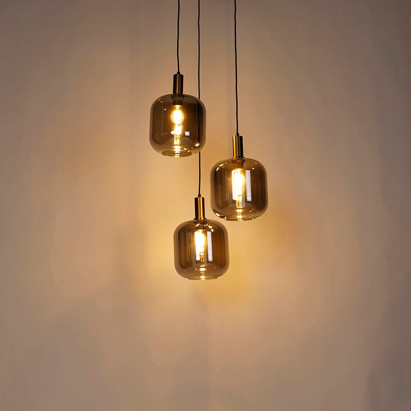 Smart hanglamp zwart met smoke glas 3-lichts incl. Wifi A60 - Zuzanna