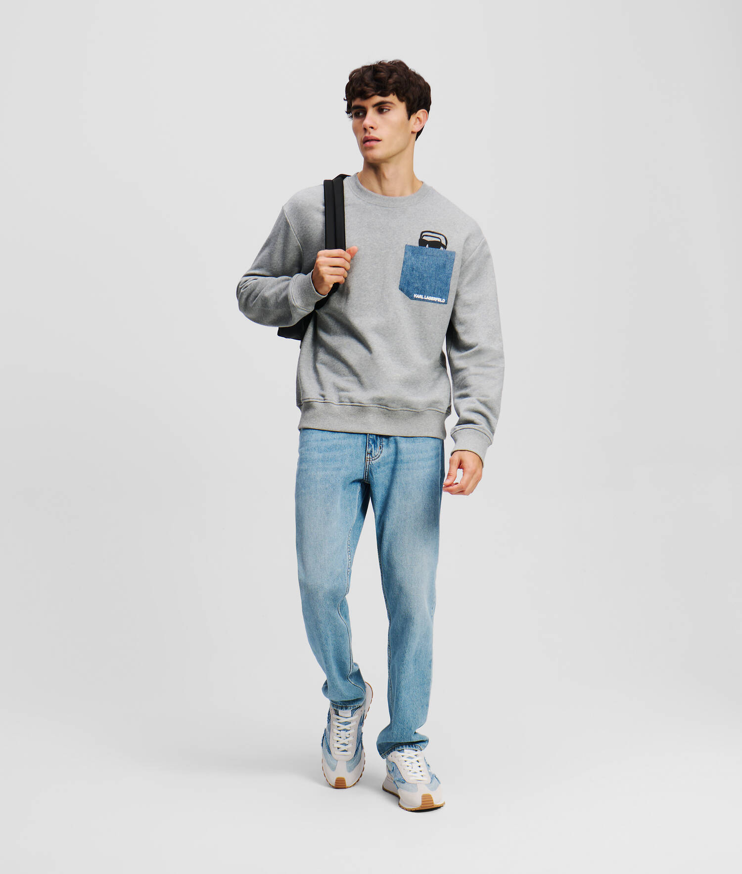 SWEAT-SHIRT À POCHE EN JEAN IKON - Gris Chiné Clair