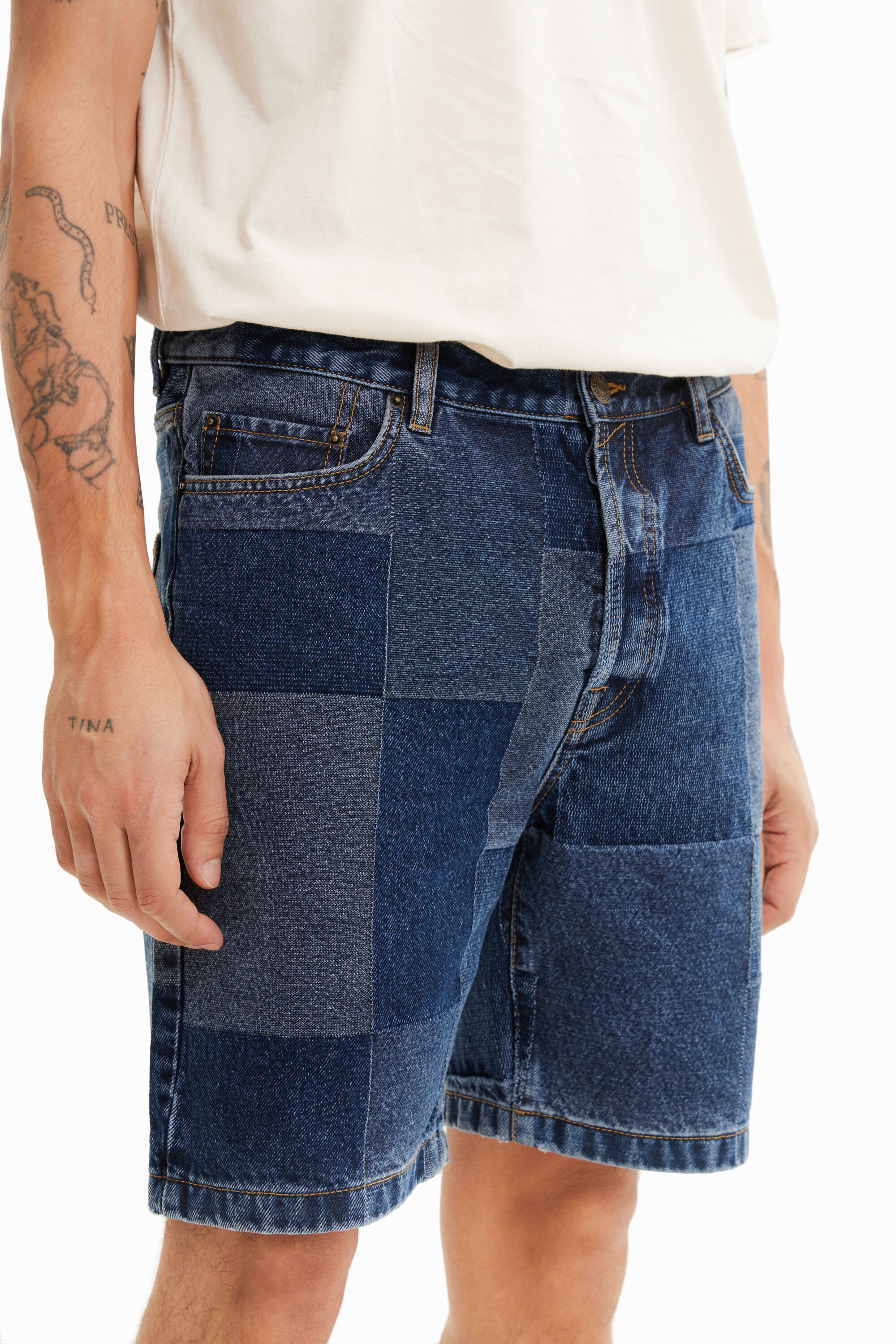Jean court jacquard patchwork