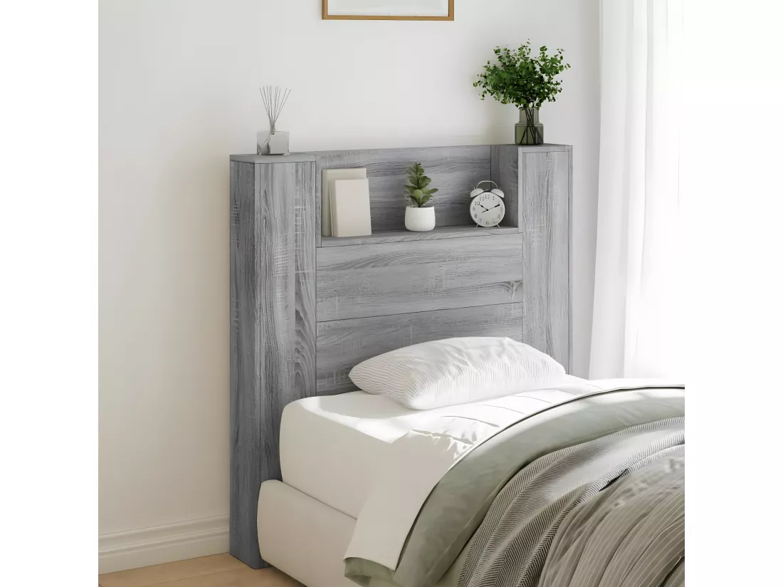 Armoire tête de lit avec LED sonoma gris 100x16,5x103,5 cm