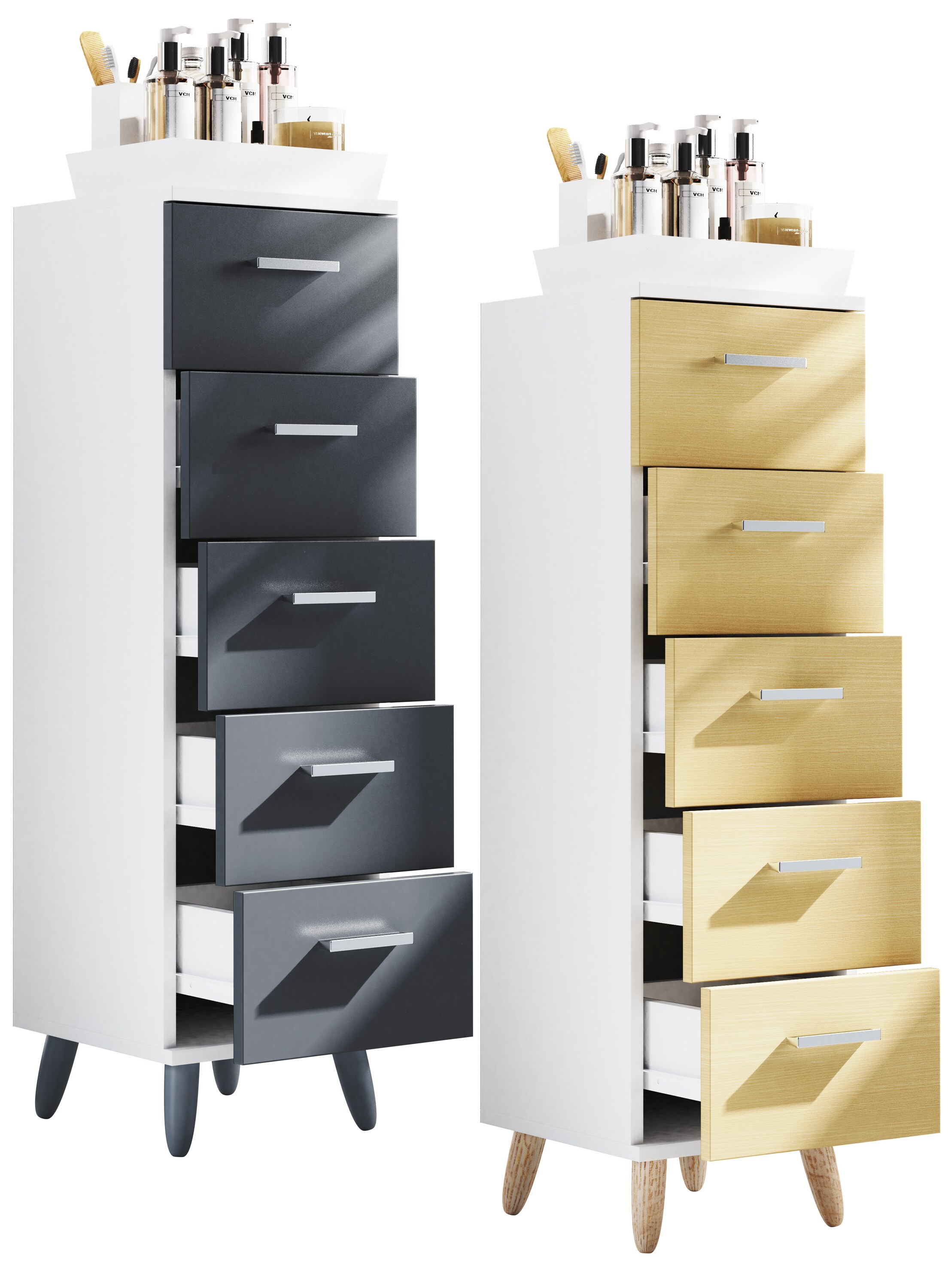 VCM Badmöbel Midischrank Badregal Badschrank Badezimmer Kommode 5 Schubladen Landos M