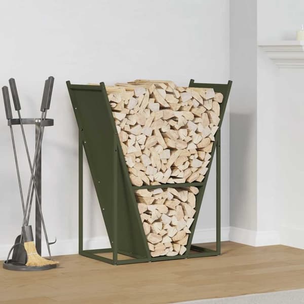 vidaXL Vedstativ olivengrønn 69,5x35x81 cm kaldvalset stål