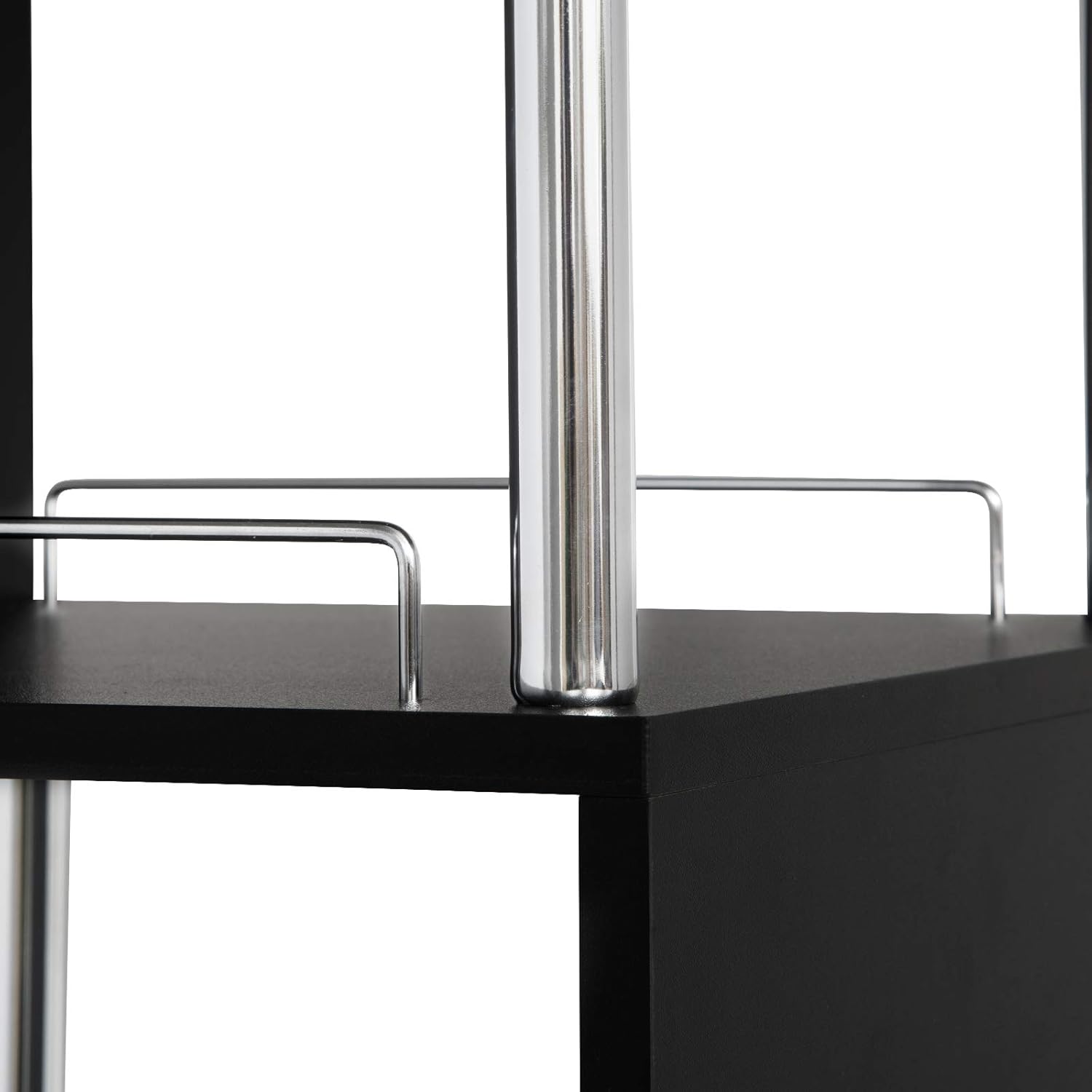 WOLTU S-förmiger Bartisch mit Stauraum, Stehtisch mit Weinregale, Bistrotisch aus Metall & Holz, Bartheke Tresentisch für Küche Bar Wohnzimmer, 113 x 40 x 105cm, Schwarz