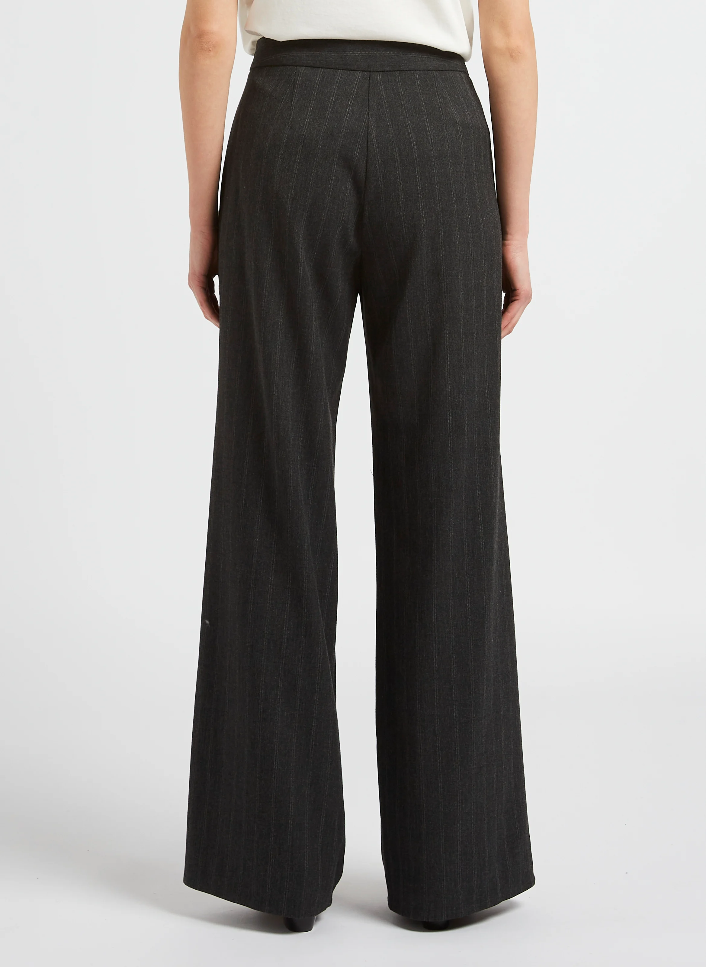 PETRO - Pantalon large rayé taille haute| Gris