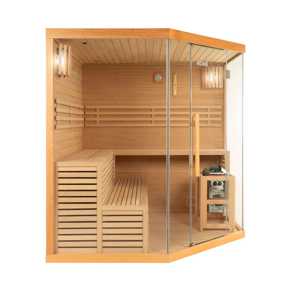 Home Deluxe - Traditionele Sauna - Skyline XL Big - 200 x 200 x 210 cm - voor 2-6 personen, hemlock, incl. saunakachel, saunatoebehoren | Stoomsauna, opgietsauna, Finse sauna, biosauna