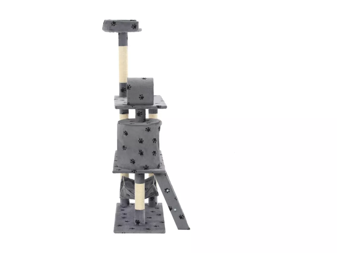 Arbre à chat avec griffoir en sisal 140 cm Gris Motif de pattes