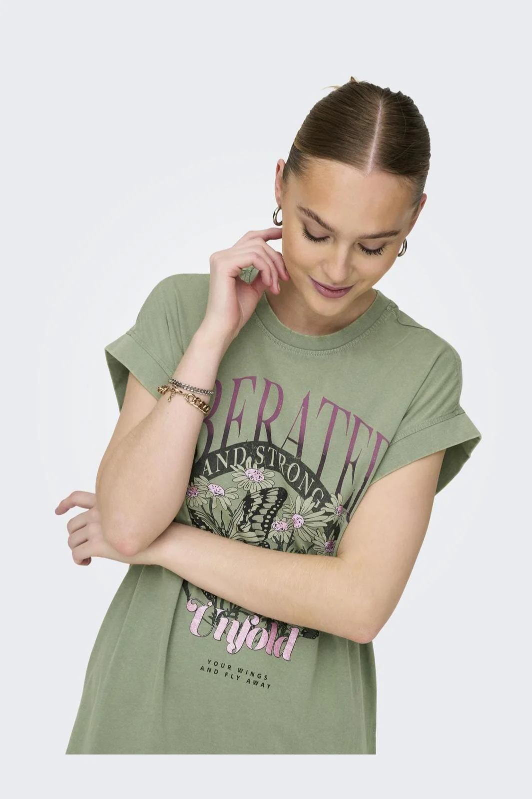 Only Onllucy Life S/L Butterfly Dress Box 4506686 hedge green liberated lovely