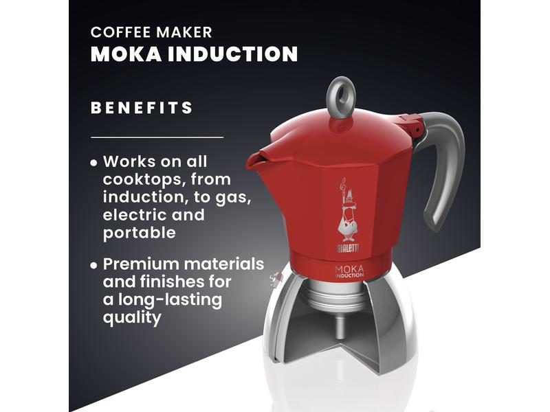 Bialetti Espressokocher New Moka Induktion 2 Tassen, Rot Italienische Espressokanne – ein Design-Klassiker