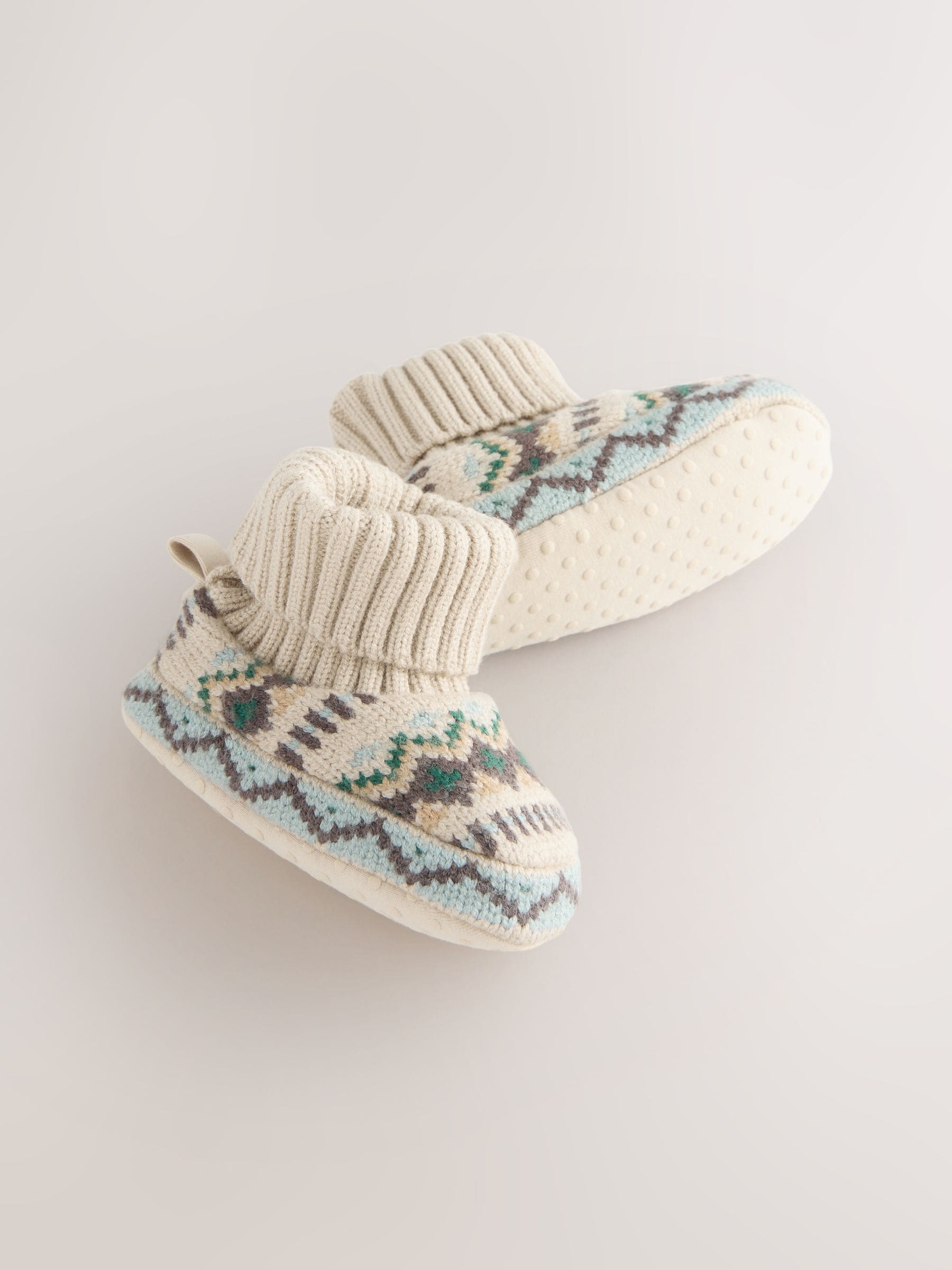 Neutraal/blauw - Fairisle Baby Sokken Top Schoenen (0-2mnd)