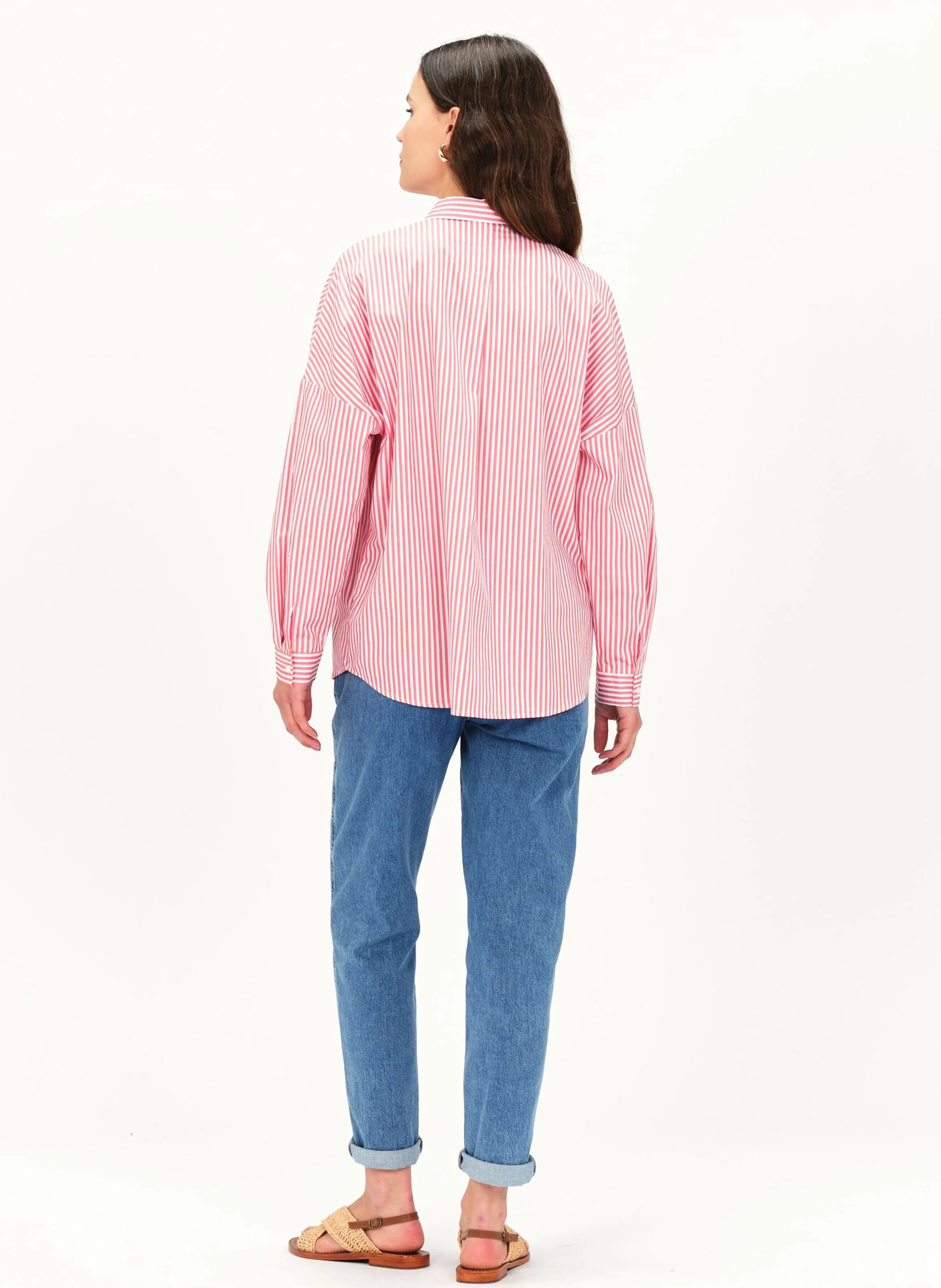 CLAUDINE - Chemise col classique rayée en coton | Rouge