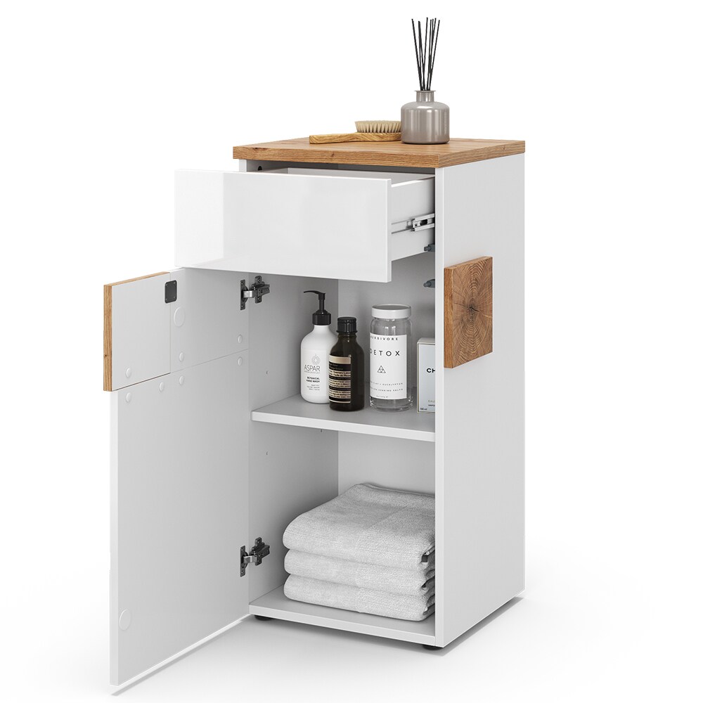 Vicco Midischrank Badschrank Badezimmermöbel Eden Weiß Artisan modern 40x84 cm Badezimmer Schrank Badkommode Badmöbel 2 Fächer Tür Schublade Hochglanz
