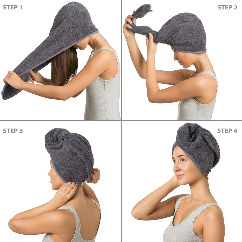 PANA® Haarturban aus 100% Baumwolle I mit Knopfverschluss I Handtuch Turban I Haar-Handtuch I ca. 70x26cm I in versch. Farben