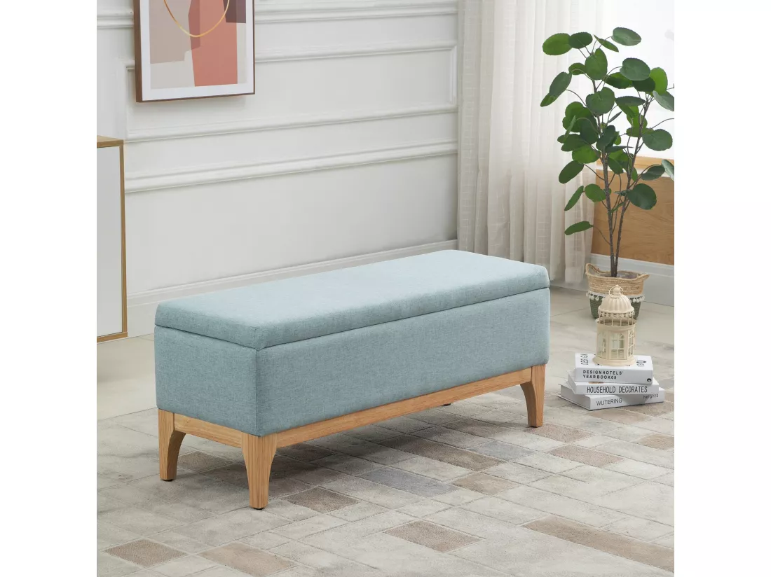 HOMCOM Banquette coffre de rangement 2 en 1 style scandinave dim. 110L x 39l x 45H cm tissu vert d'eau